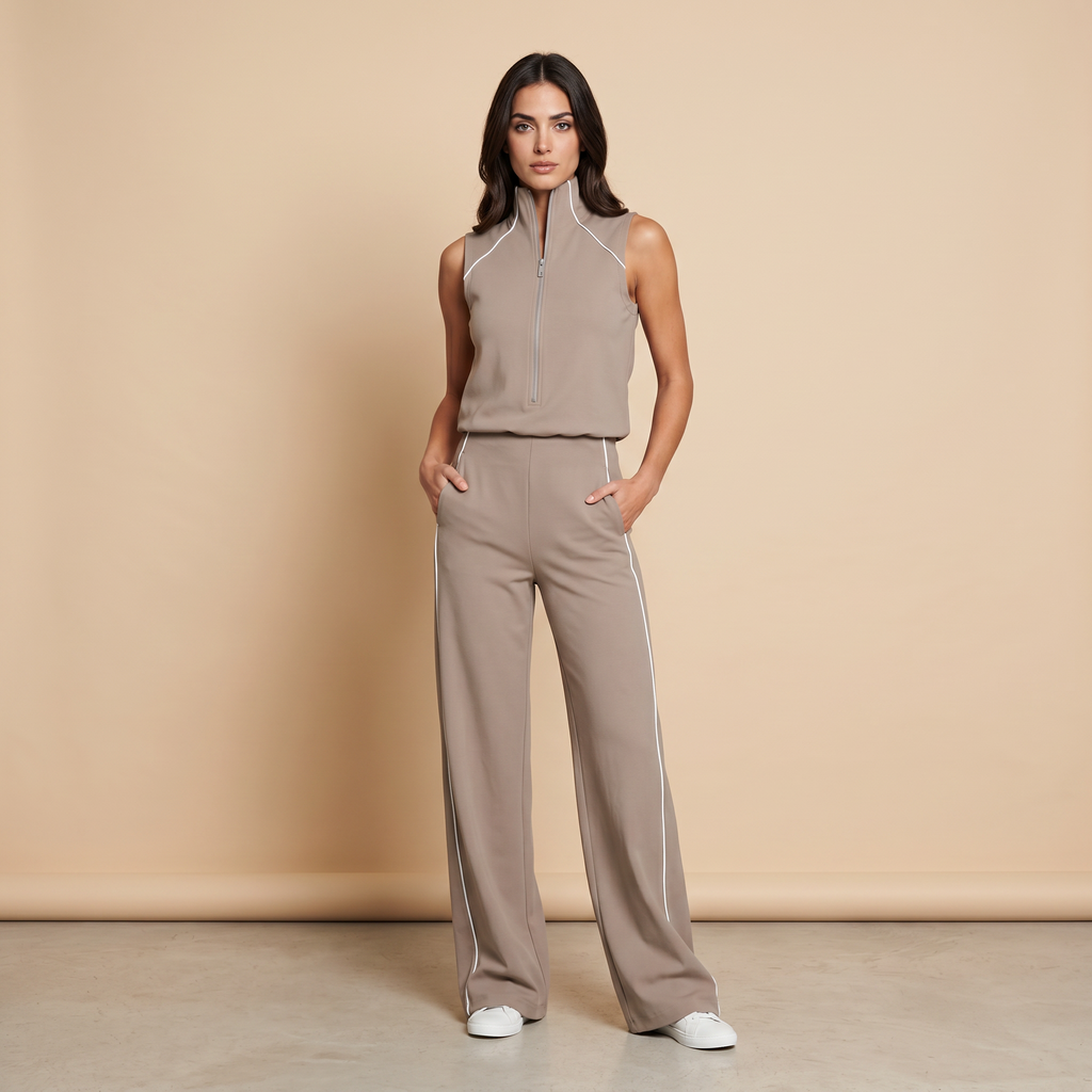 Short Sleeve Everyday Cozy Half-Zip Jumpsuit
